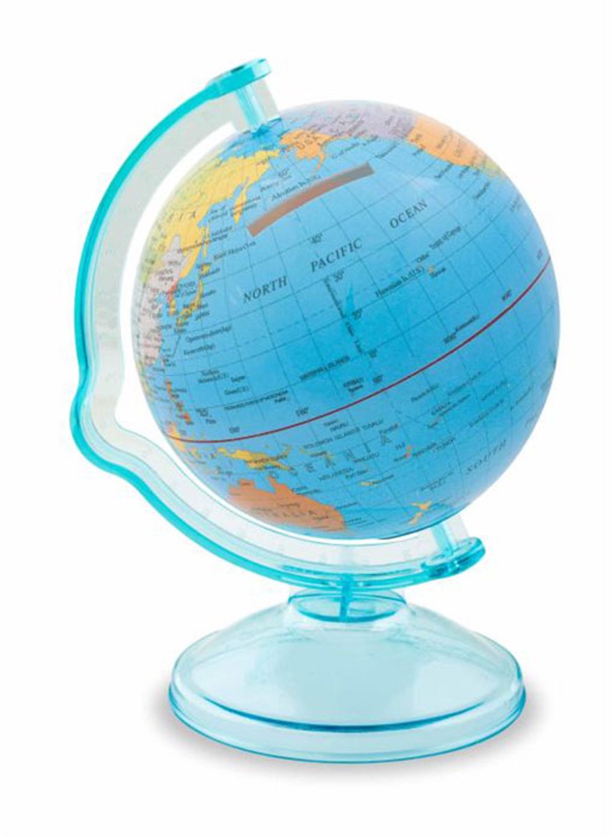 Floz Design spaarpot Wereldbol – Cadeau voor Kinderen & Tieners – Stevig kunststof – Ø10 cm
