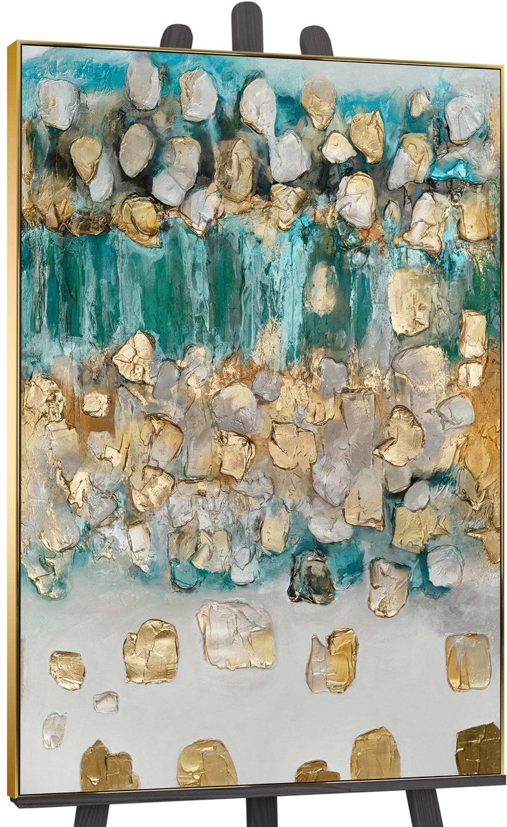 YS Canvas schilderij groot handgeschilderd ritme oneindigheid abstract kosmisch – YS-Art Gallery – Mysterieuze wanddecoratie voor woonkamer – Modern schilderij voor slaapkamer en kantoor Gold