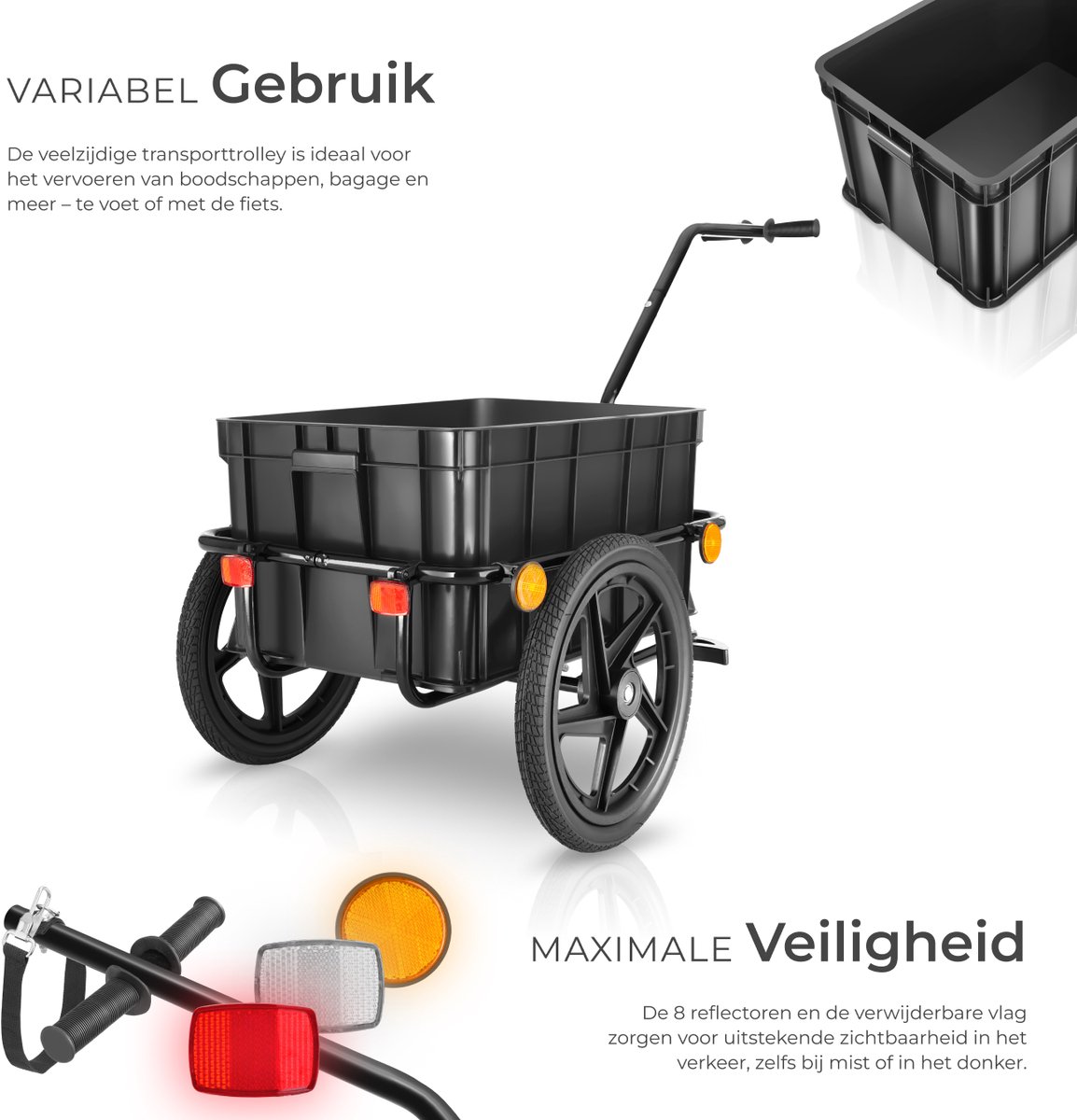 tectake® 2-in-1 Fietskar - Bagagekar en Duwwagen - Fietsaanhanger - Aanhangwagen voor Fiets, Mountainbikes en eBike - Transportwagen met Trekhaak - Met Koppeling, Zeildoek en Luchtbanden - Belastbaar tot 50kg – foto 8