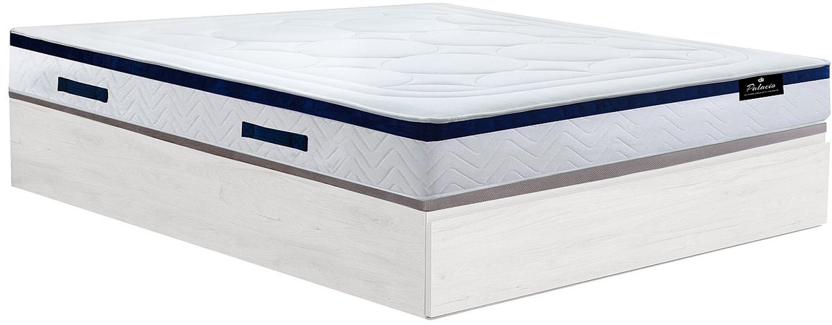 Vente-unique Set 140 x 190 cm bedbodem met opbergruimte met lade, wit + hybride matras met pocketveren, 30 cm dik - MARQUIS van PALACIO