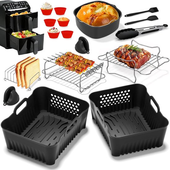 Foto: Accessoires heteluchtfriteuse gescht voor philips airfryer 4000 serie 10l siliconenvorm accessoireset heteluchtfriteuse herbruikbare ovenschaal voor philips stacked dual basket airfryer na460 10l