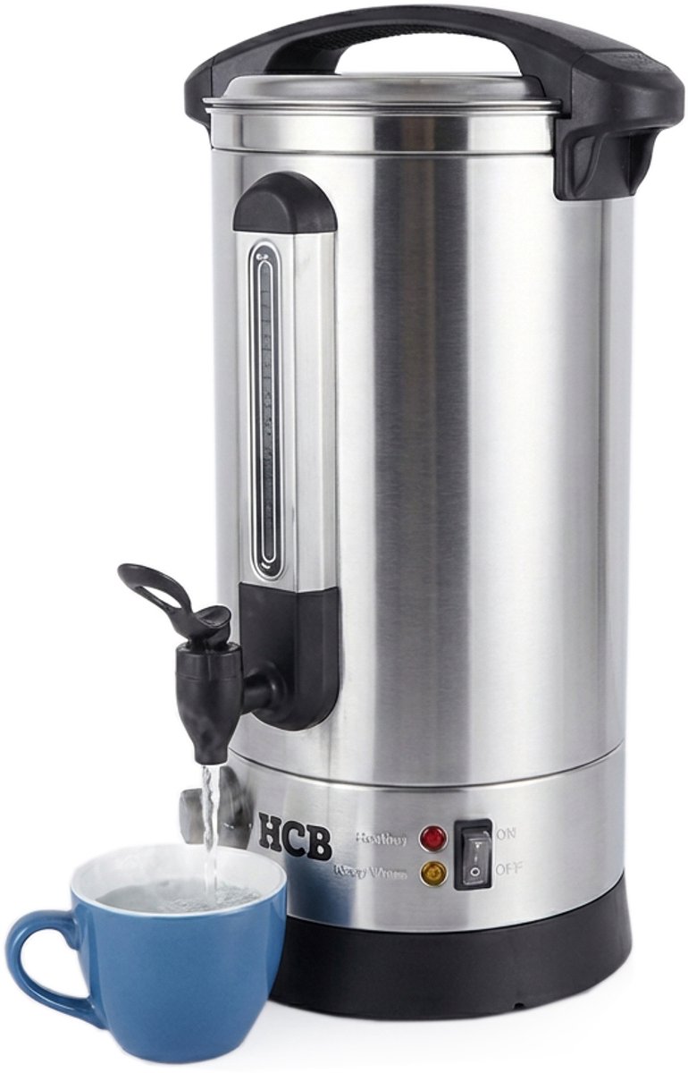 HCB® - Professionele Horeca heetwaterdispenser - dubbelwandige heetwatertap - 8,7 liter - 230V - RVS / INOX warmwaterdispenser - Gluhweinketel - 27.5x30x51 cm (DxBxH) - 2.70 kg - 1319
