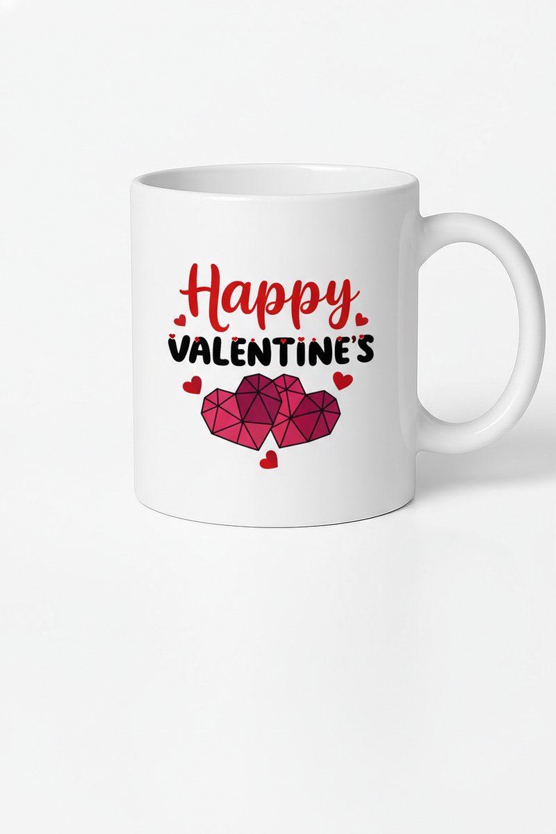 Valentijnsdag Mok 'Happy Valentine's' met Rode Harten - Keramische Beker Cadeau