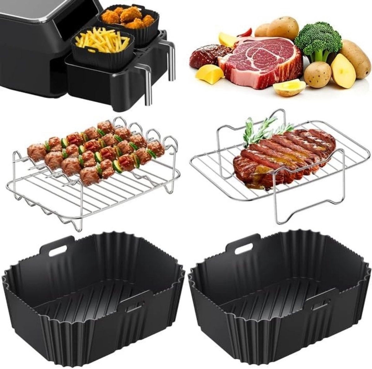 Airfryer Accessoires - Siliconen Bakje - Bakpapier - Zwart