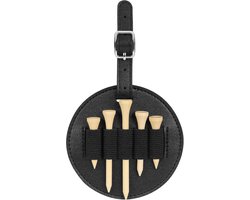 Golf Tee Houder - Zwart Leren Taslabel met 5 Houten Tees - Draagbare & Duurzame Golf Accessoire - Perfect Cadeau voor Mannen - Opbergorganizer voor Golfzak
