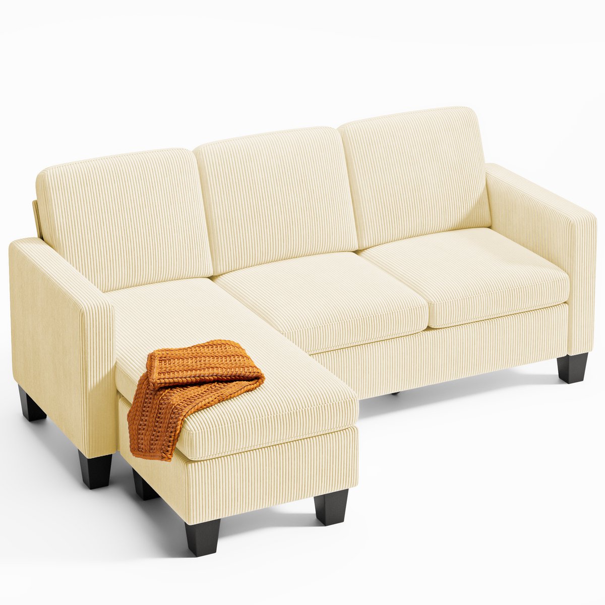 Xbro Hoekbank – Hoekzetel met Slaapfunctie – L-vormige Slaapbank – Fluweel – 4-Zits – Beige