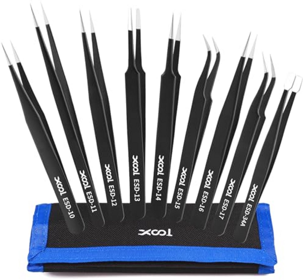 9-delige ESD Pincet Toolkit voor Precisiewerk - Antistatisch en Niet-magnetisch voor Elektronica, Sieraden, Horloges, Medisch en Laboratorium