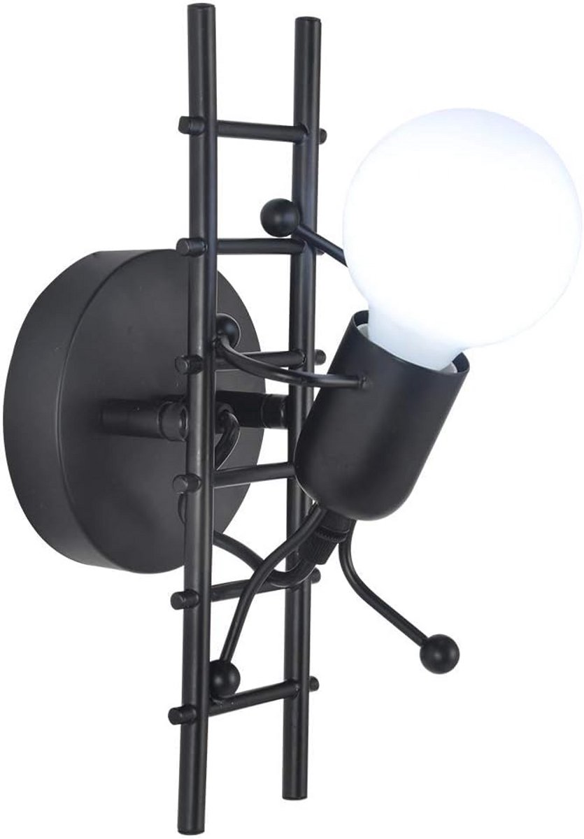 Humanoïde wandlamp binnen - Moderne industriële stijl wandlamp voor woonkamer, hal, slaapkamer - E27 lampbasis (zwart)