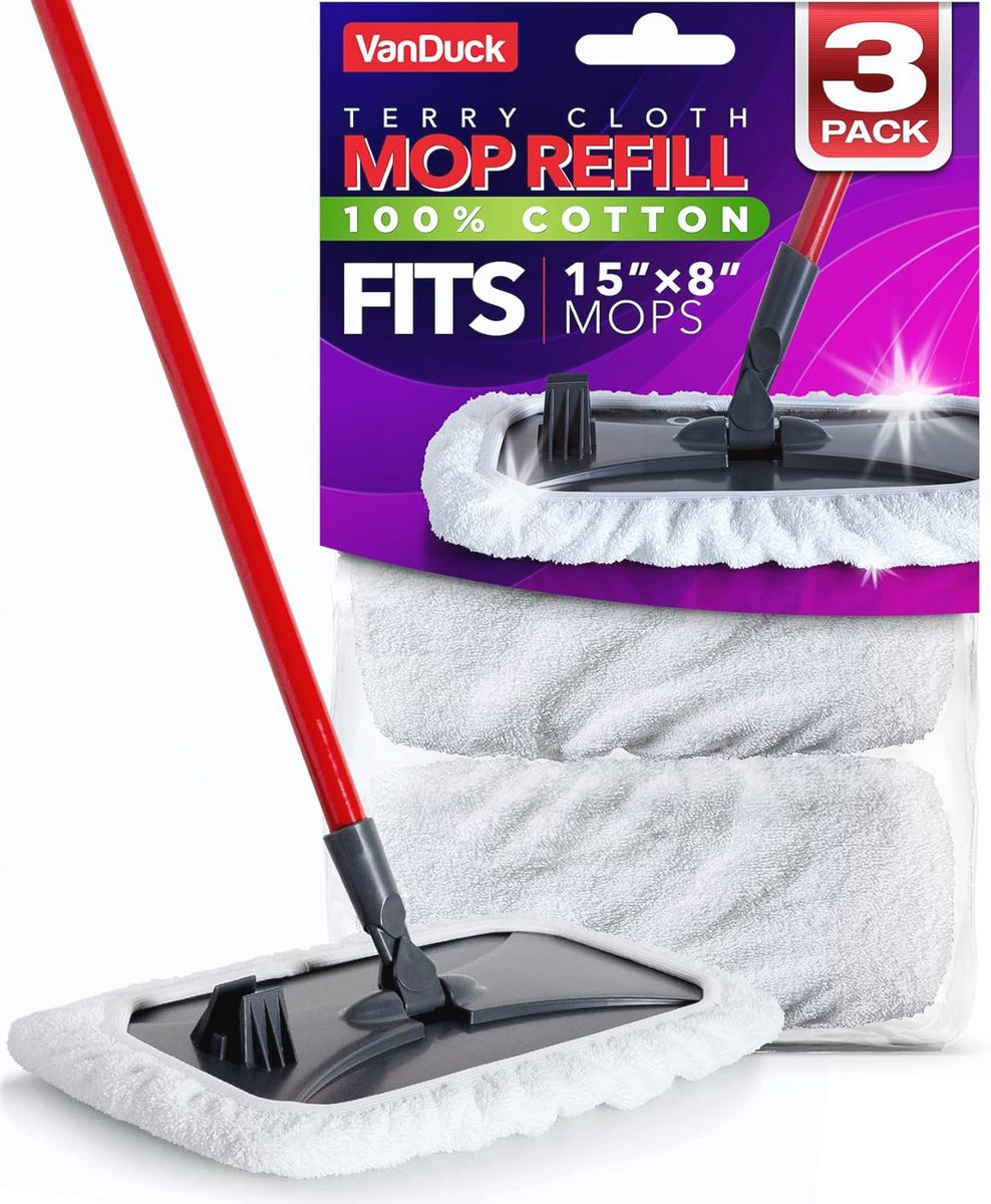 100% Katoen Terry Mop Pads 15x8 Inch - 3-Pack Dweilhoezen