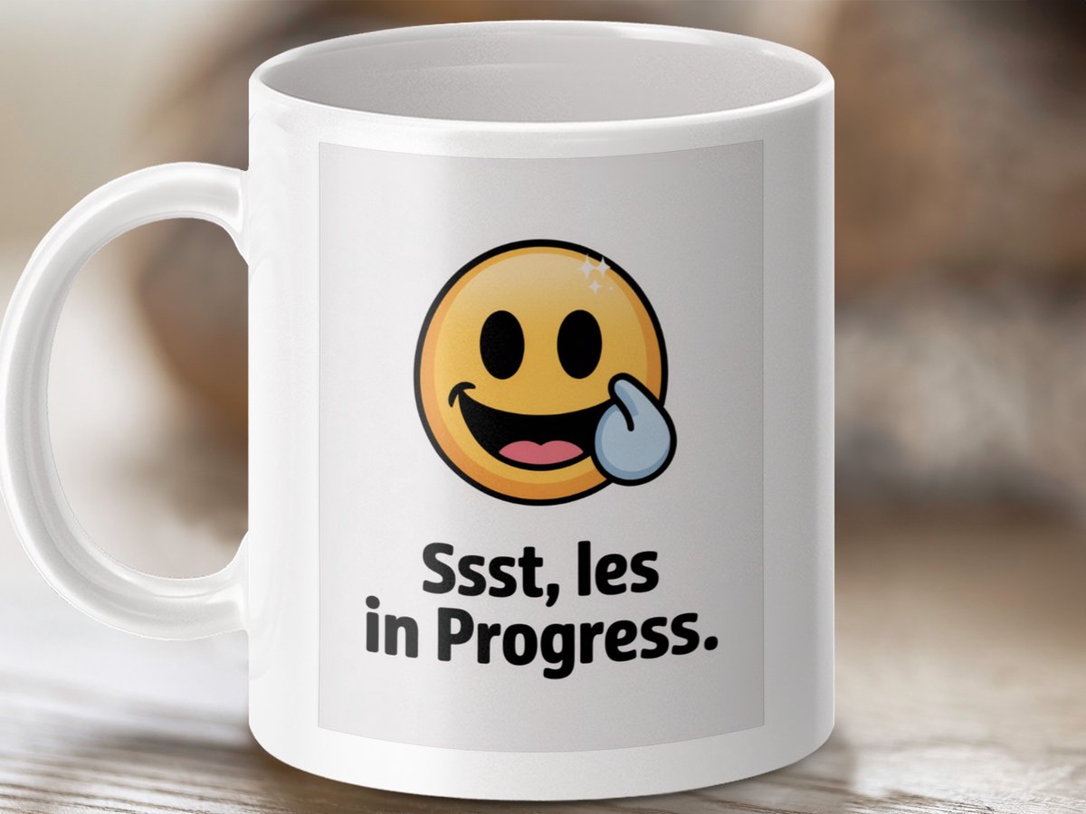 Mok Ssst, les in Progress, grappige studenten mok, grappige leraar mok, Emoji mok, werk mok, cadeau voor studenten, cadeau voor leraar
