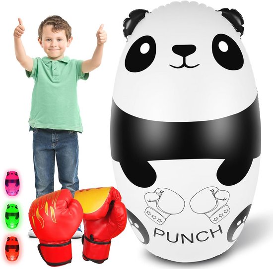 JanTeelGO Opblaasbare Bokszak Voor Kinderen – Met Bokshandschoenen, 150 Cm Hoog, Stabiel & Zelfstandig, Perfect Voor Karate, Taekwondo & MMA – Cadeau Voor Jongens & Meisjes Van 3-12 Jaar