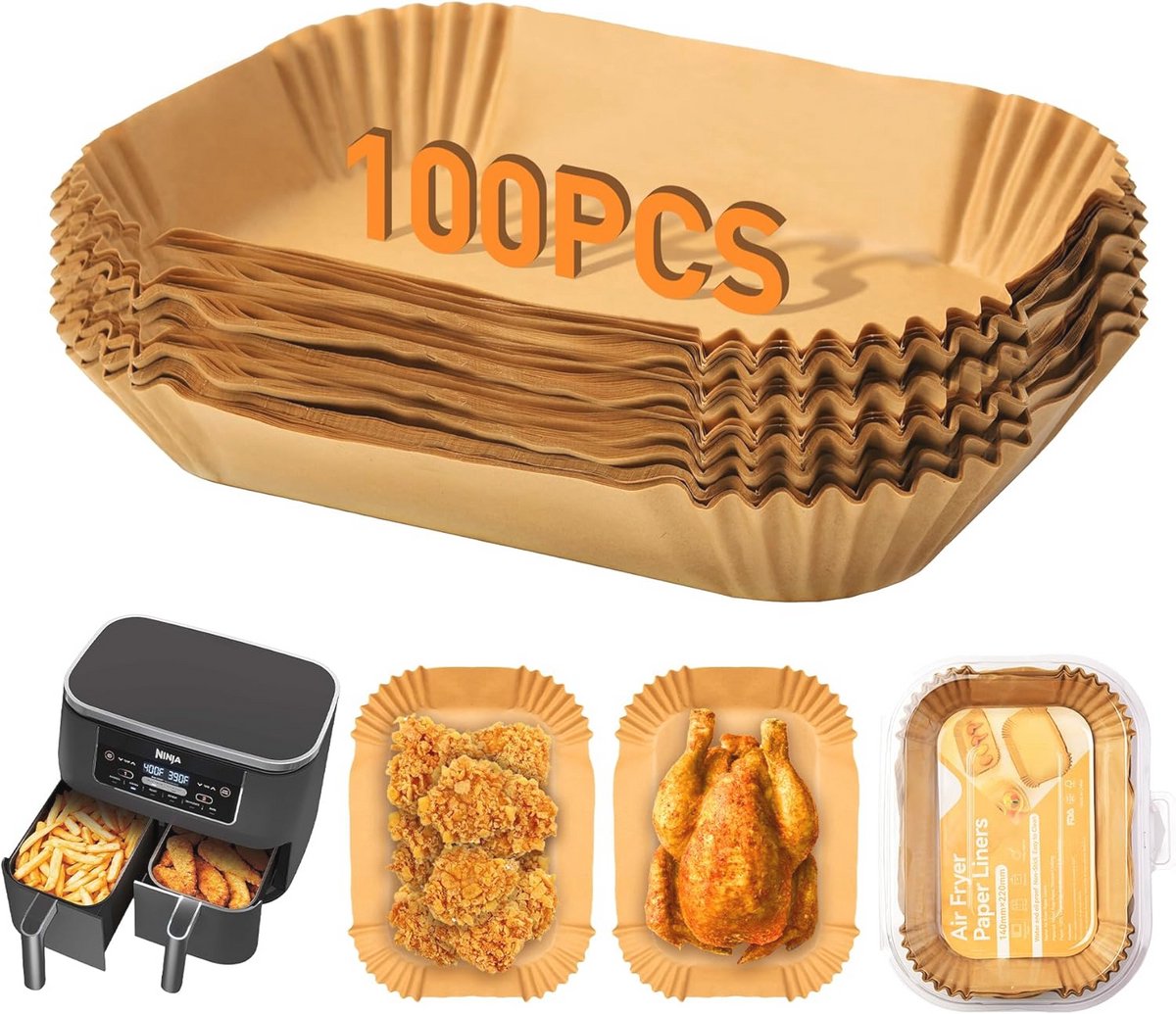 Bakpapier voor heteluchtfriteuse - Verstevigte liners voor airfryer - 100 stuks