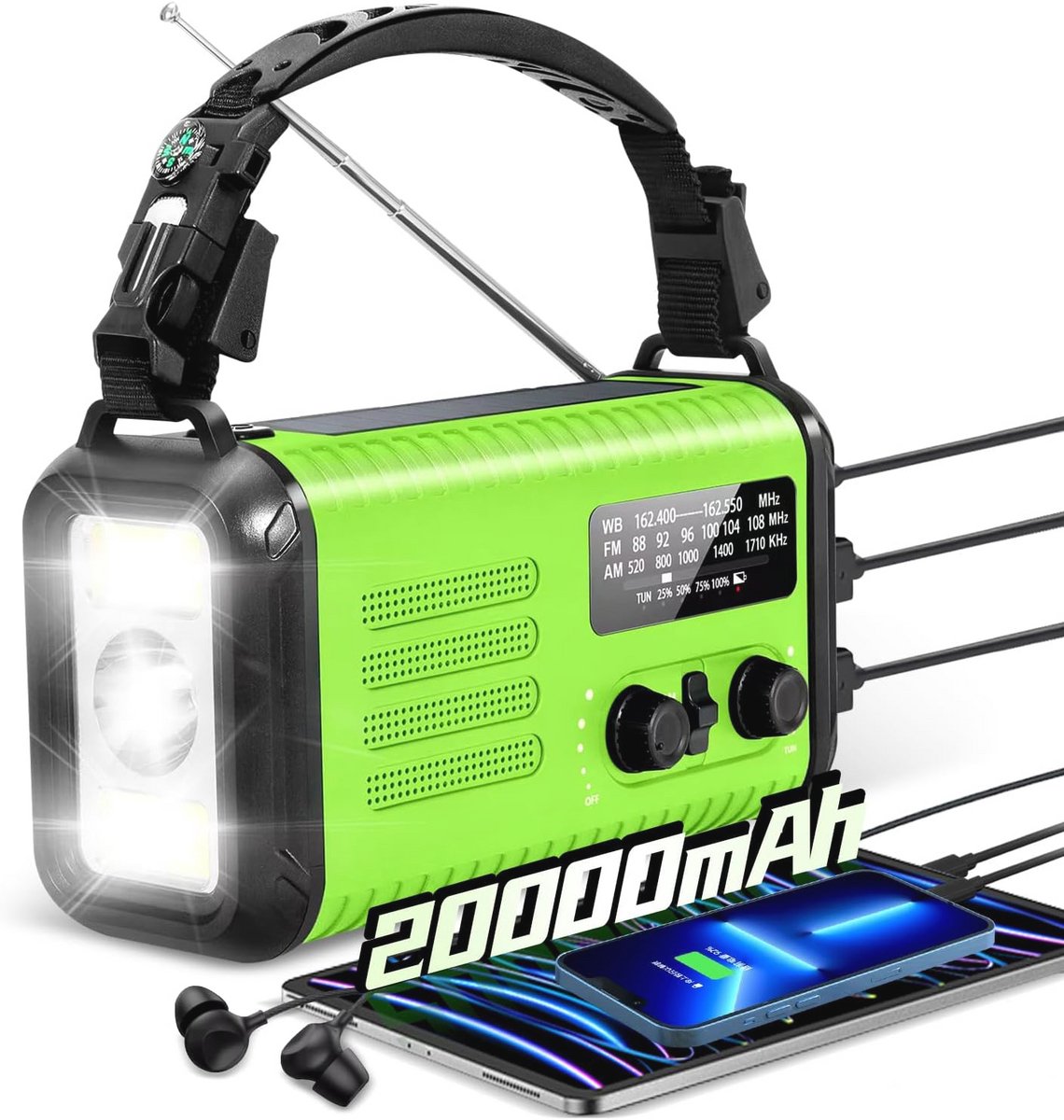 Draagbare Zonne-energie Noodradio met 20000 mAh Batterij en SOS Functie