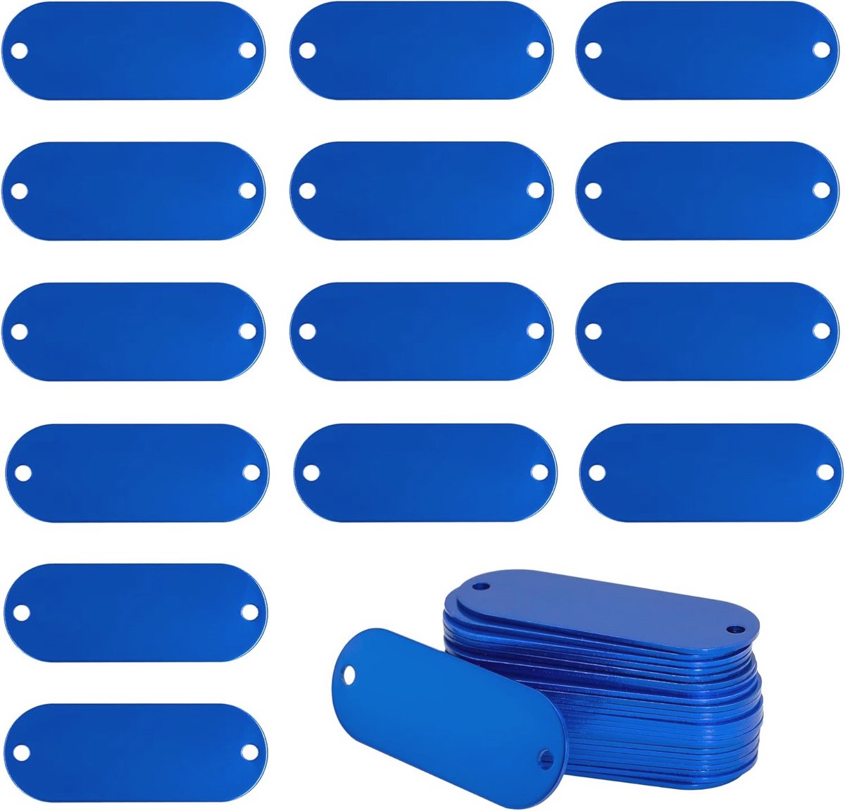 Geanodiseerde Aluminium Tags voor Graveren met 2 Gaten - 25 Stuks (Blauw)