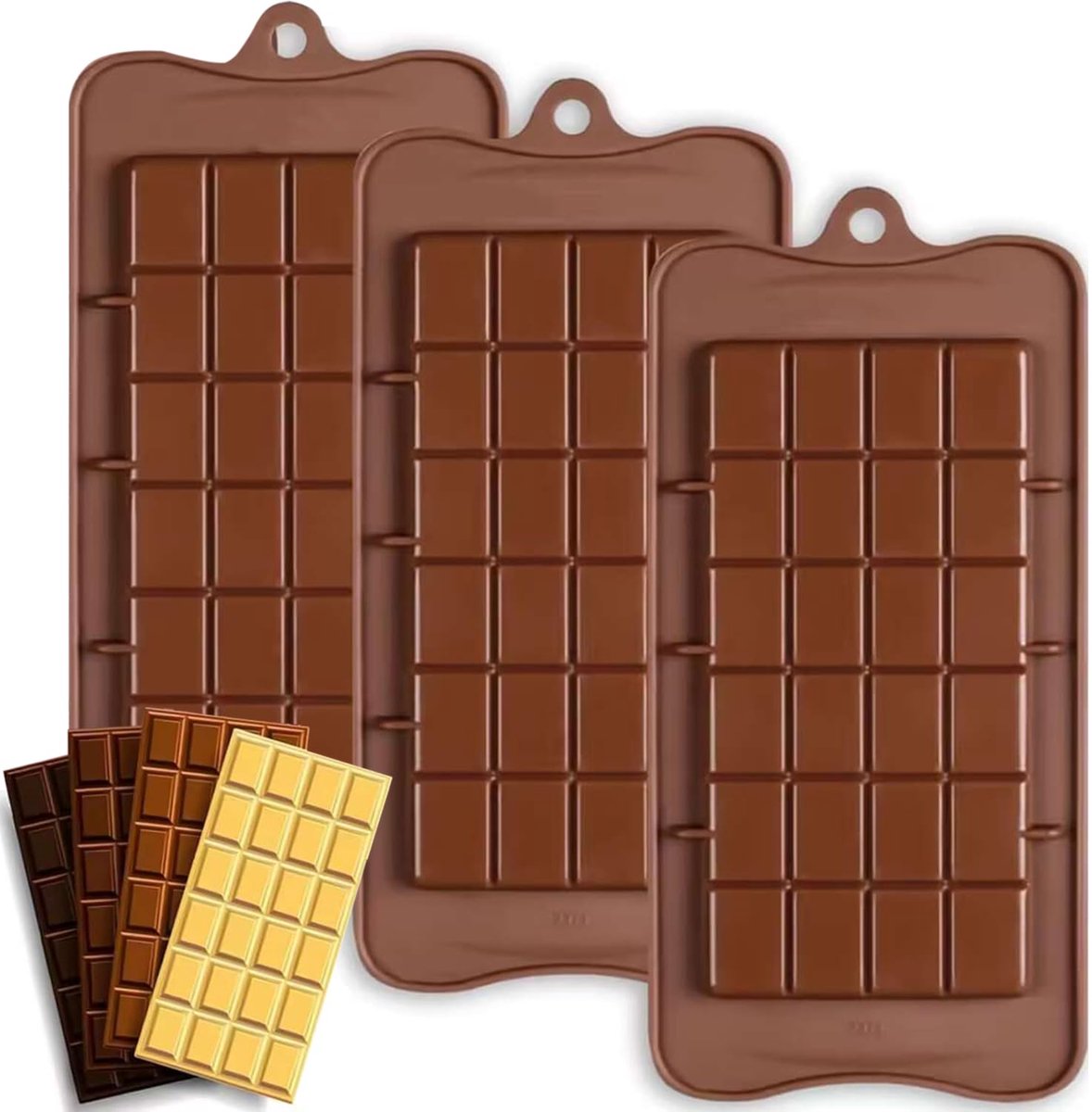 Unyqoos® Set van drie flexibele siliconen bakvormen voor chocolade en meer