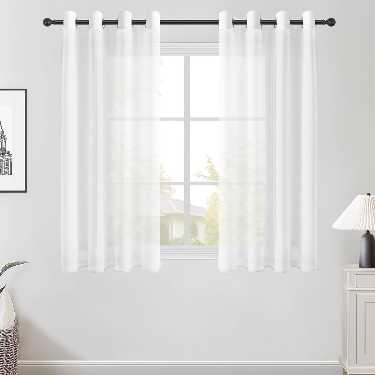 Set van 2 Transparante Vitrages 140x140 cm met Oogjes - Imitatielinnen voor Woonkamer en K