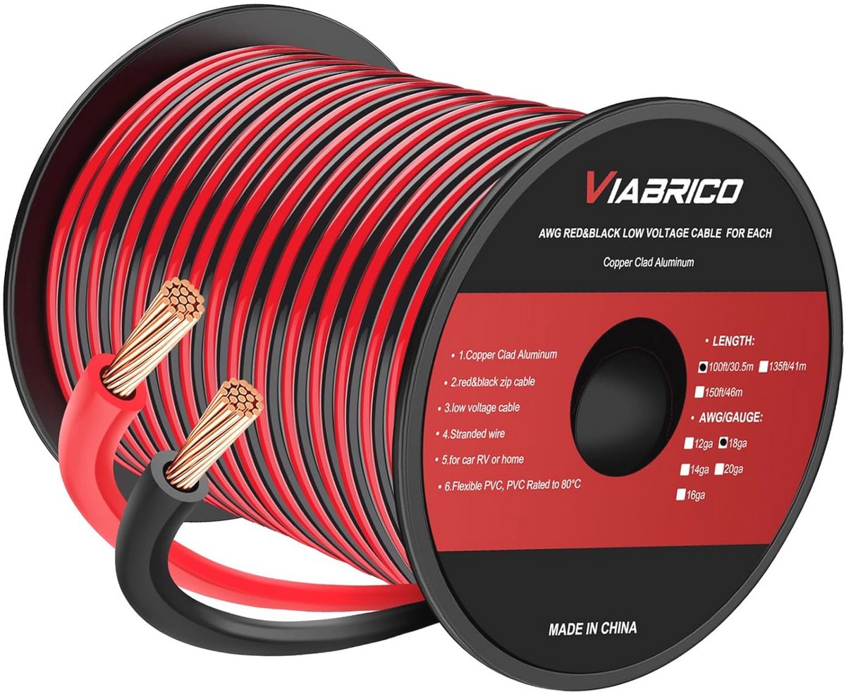 100FT 18 AWG Elektrische Draad - Rood & Zwart Gestrand voor LED Strips en Laagspanningsapplicaties