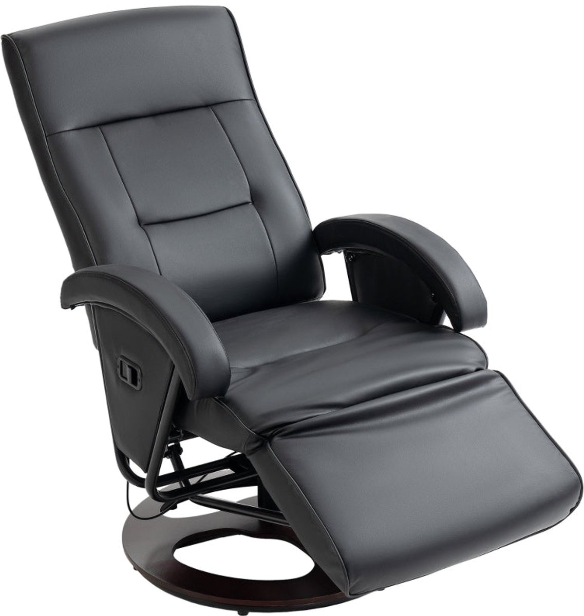 Merax Draaibare Relaxfauteuil - Kunstleer - Verstelbare Ligfunctie tot 135° - Ingebouwde Voetsteun - Luxe Loungefauteuil op Houten Basis - Zwart