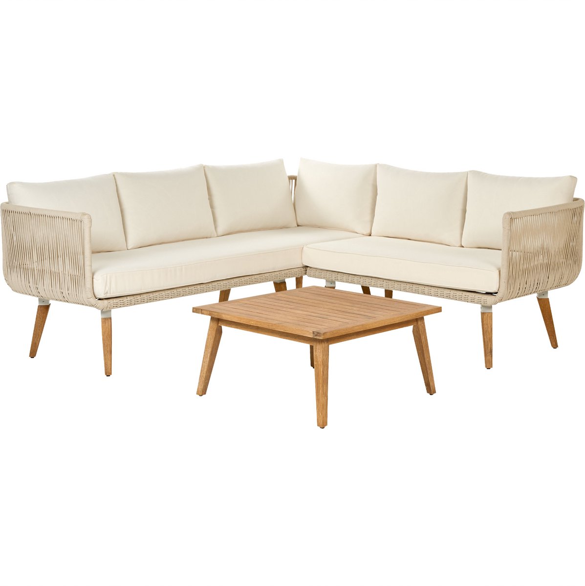 Beliani ALCAMO - Loungeset voor 5 - Crème - Acaciahout Beige