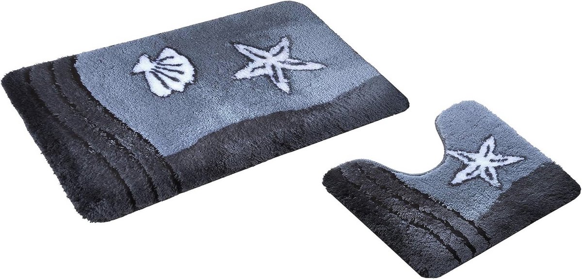 2-delige badmattenset Sealife, grijs met uitsparing