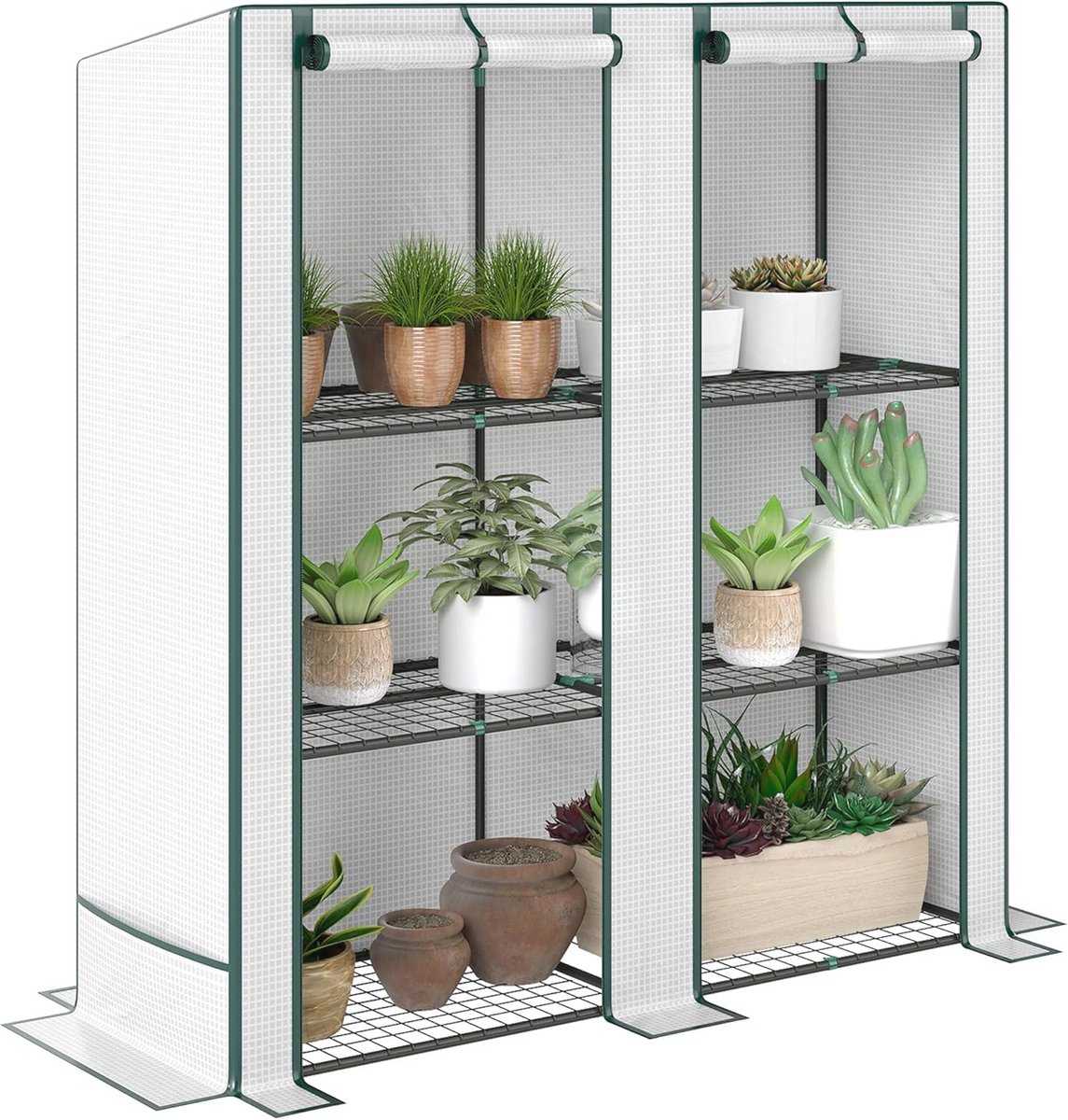 3 Tier Mini Kas met Roll-Up Deur - Draagbare Kas voor Planten, 144 x 48 x 152cm