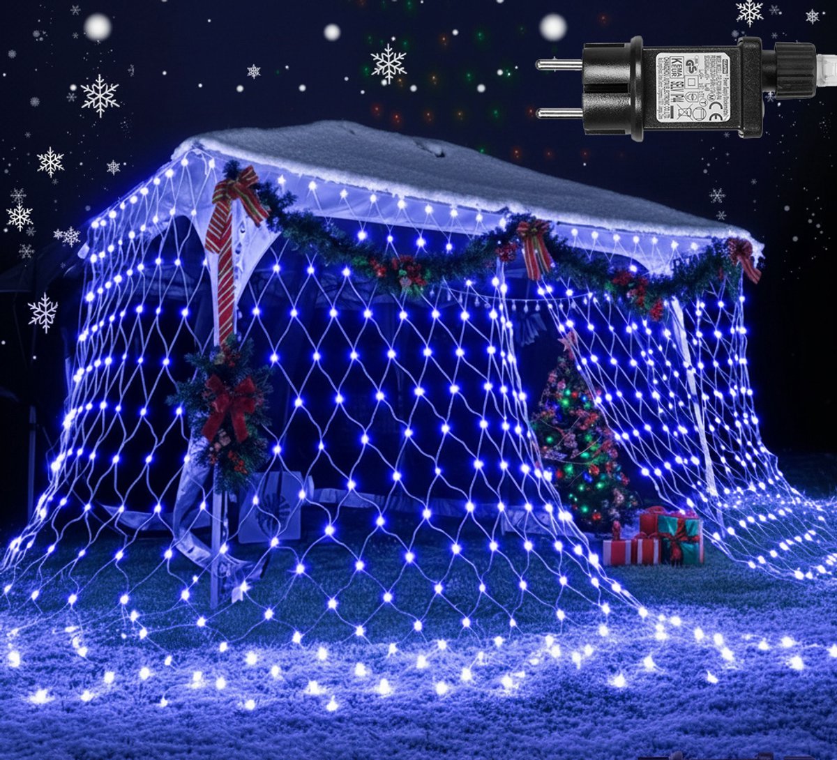 MUPOO Netverlichting Buiten Lichtnet IP44-lichtslinger Lichtnetten Blauw Licht -Net Lichtgordijn 4x6M 660LEDs- Geheugen- 8 modi-Boomverlichting -Kerstverlichting
