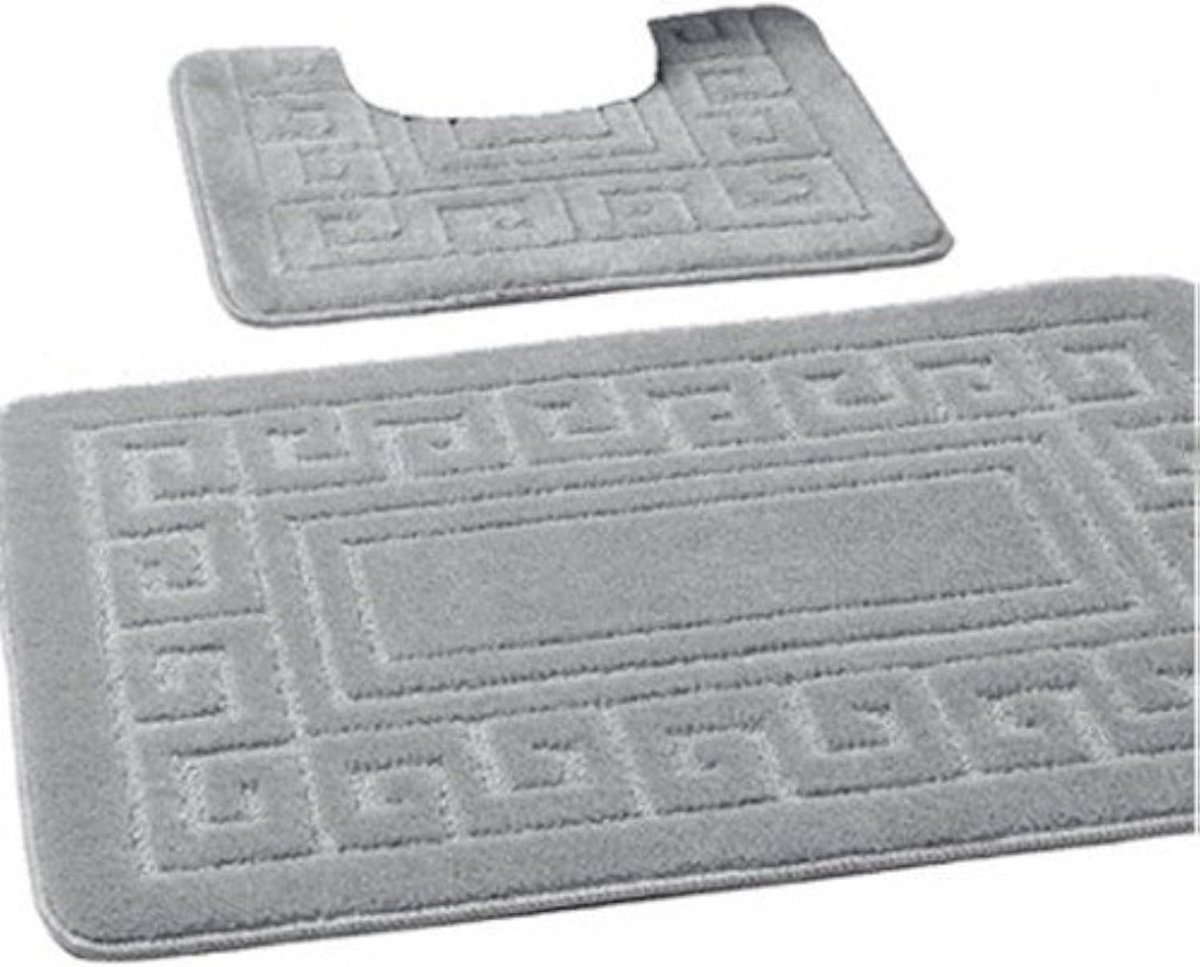 Antislip Badmat Set in Griekse Stijl - 2-Delige Set van 2 Matten (50 x 80 cm en 50 x 40 cm) - Zachte en Absorberende Badmatten