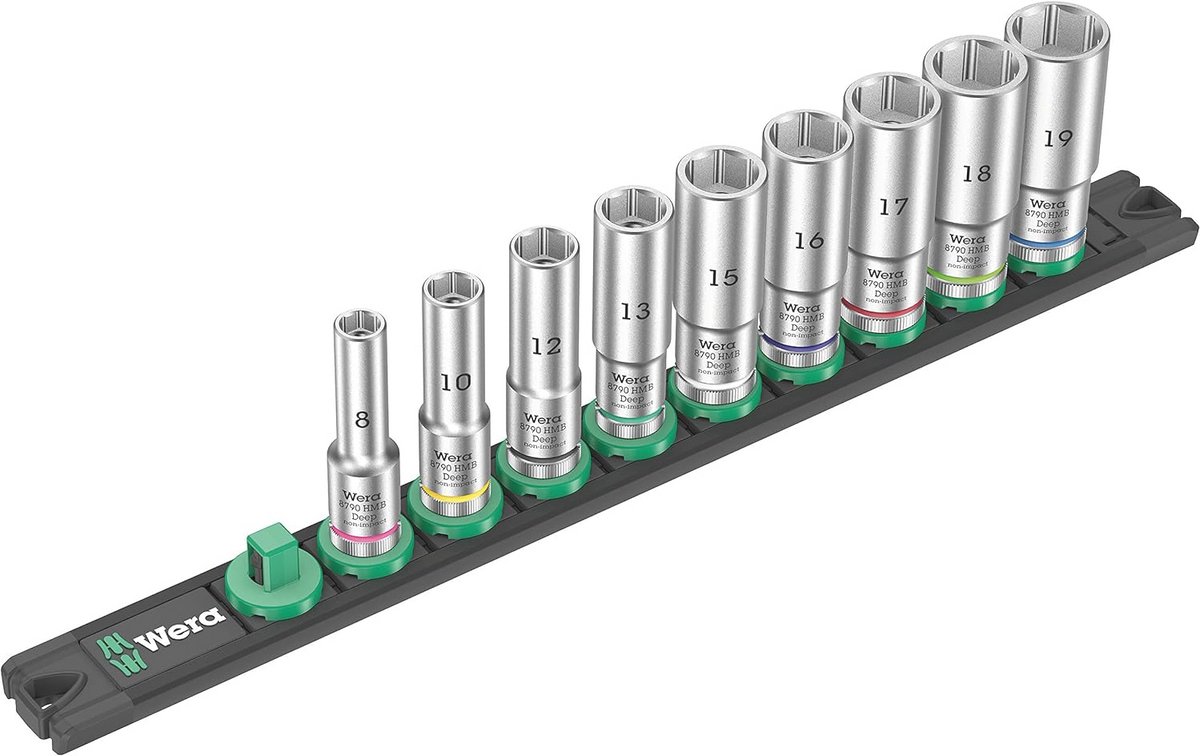 Dopsleutelset 3/8 inch - 9-delige notenmagneetstrip met hoge kwaliteit