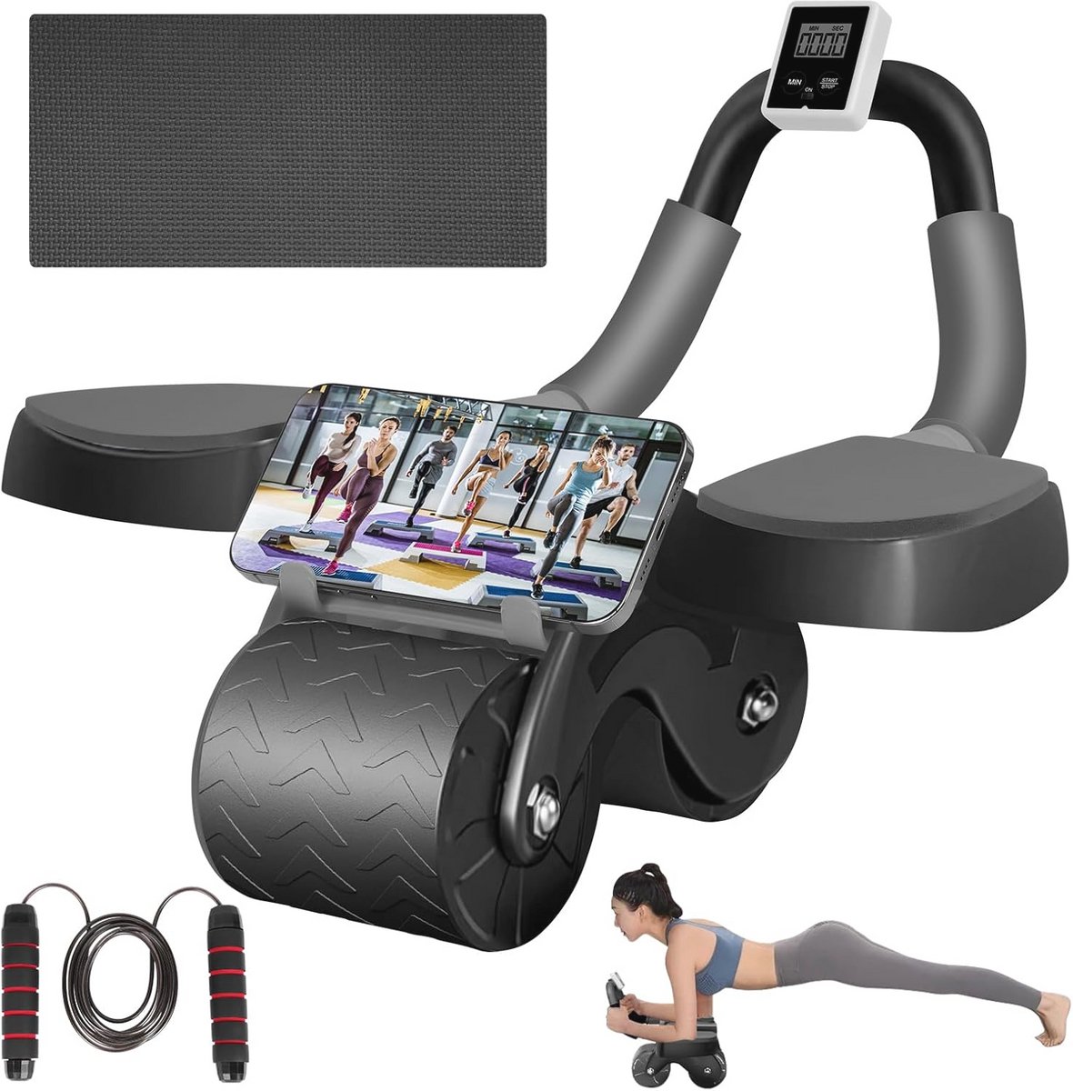 Automatische Rebound Buikroller met Kniebeschermers en Timer voor Thuis Fitness