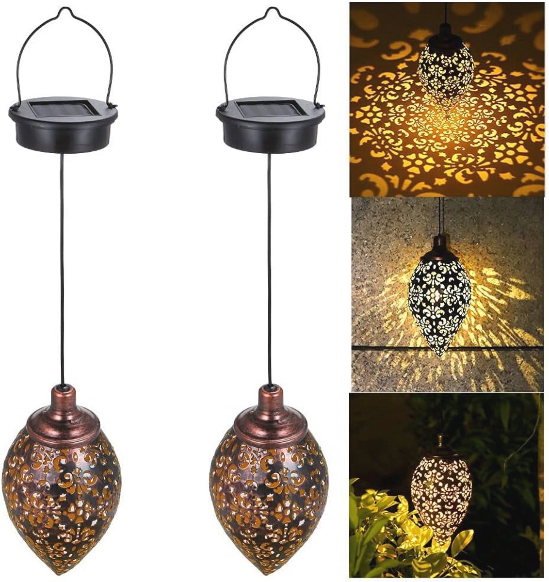 Decoratieve Solarlantaarn voor Buiten - 2-delige Hanglamp van Metaal met LED