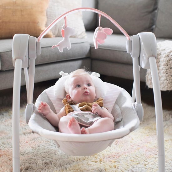 Draagbare Babyschommel met Vlinder en Eenhoorn, Roze — afbeelding 2