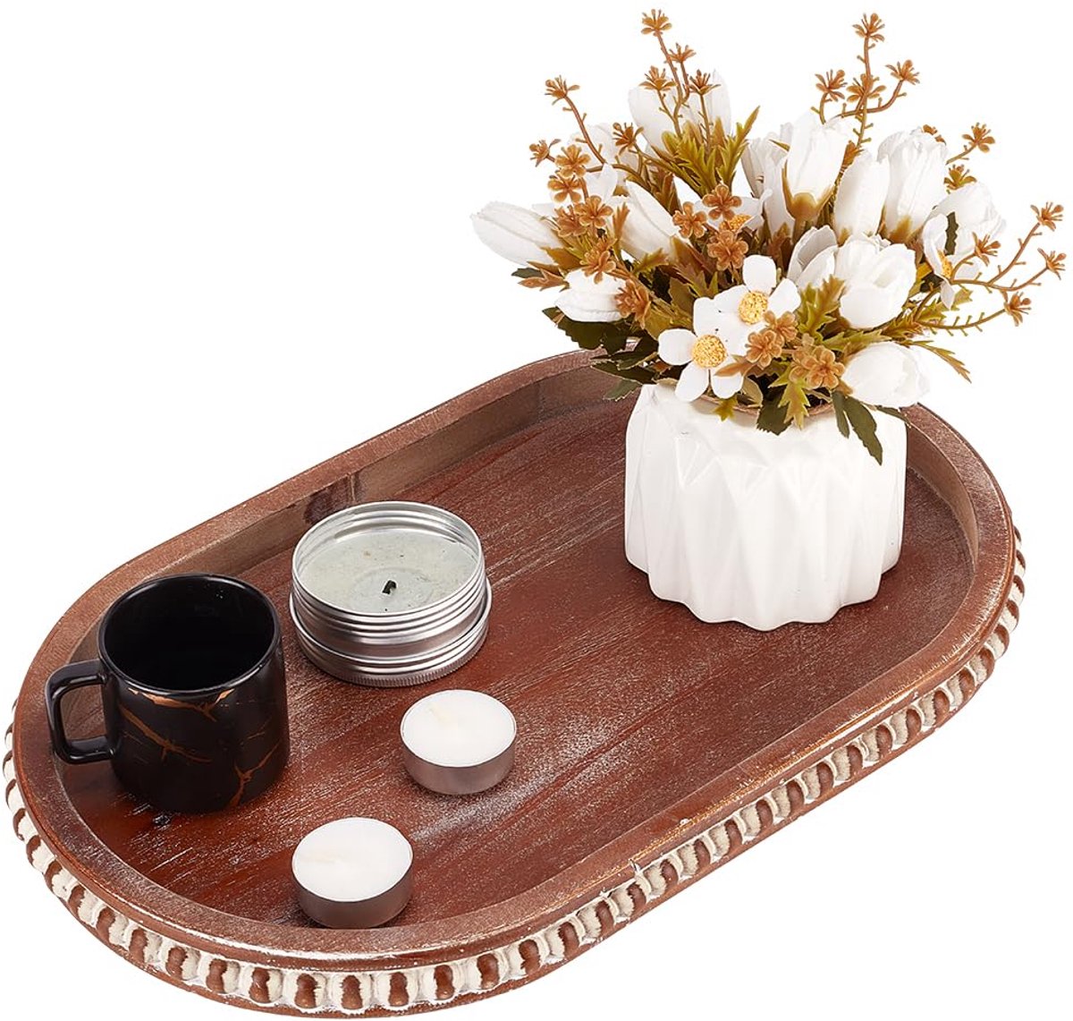 Decoratieve lade, houten opberglade, kralen ovaal, zadel, bruin, pepermolenhouder, cosmetica, sieraden organizer voor keuken, salontafelaccessoires