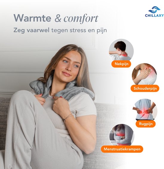 Chillaxy - Warmtekussen Nek en Schouder - Kersenpitkussen - Pittenzak magnetron - Pittenkussen - Incl oogmasker - Grijs