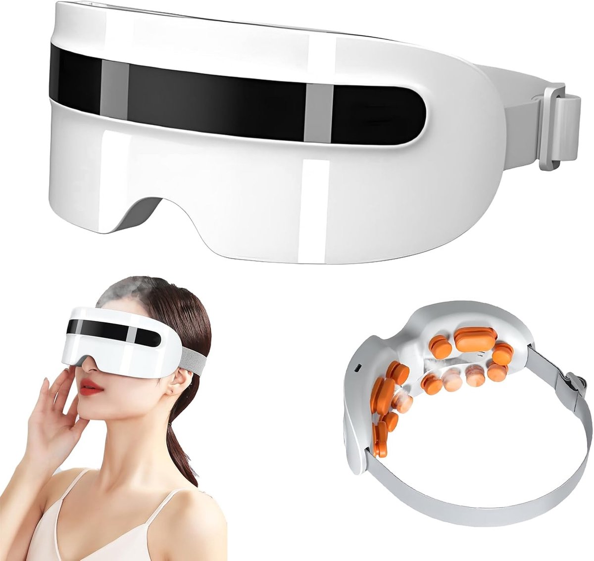 Oogmassager - 2000 mAh Oplaadbaar Verwarmd Oogmasker met 3 Niveaus - Instelbare Nano Stoomfunctie en 5 Massagemodi voor Vermoeide Ogen