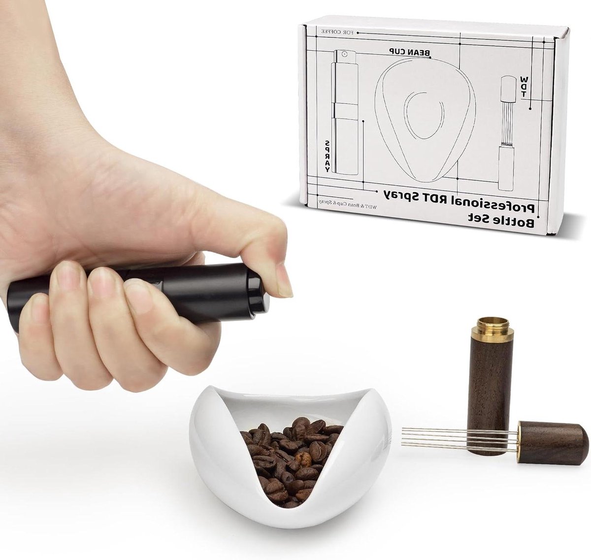 CSGoods - 3-delige set keramische doseerbak kit voor koffiebonen met spuitfles, doseerbeker en WDT Tool. Koffiebar accessoires voor koffieliefhebbers. Ideaal cadeau.