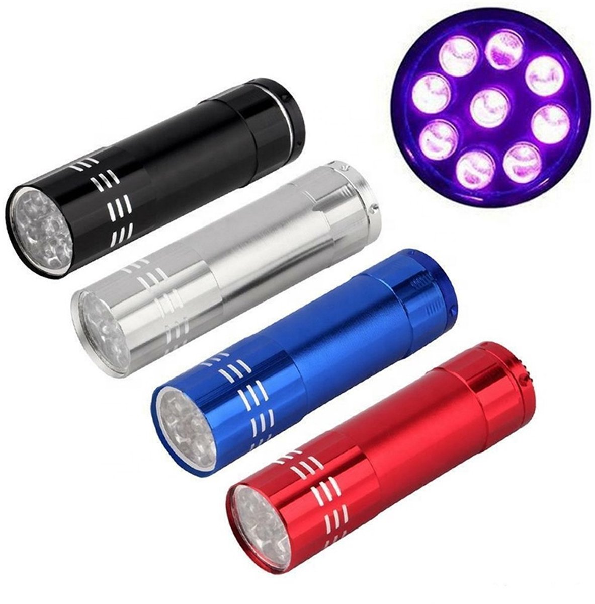 UV Zaklamp - 9 LEDs - Ultraviolet licht - Blacklight - Compacte UV-flashlight - 1 stuk - Zilver - Jonyx