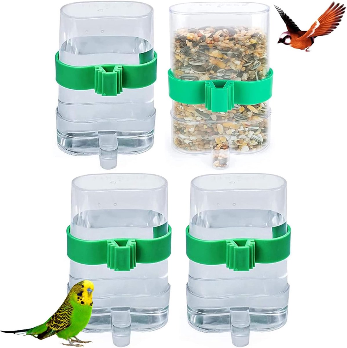 4Pcs Pet Dispenser - Automatische Waterdispenser - Transparante Plastic Vogel Drinkbak - Automatische Vogelvoeder voor Vogelkooi - Kleine Dieren