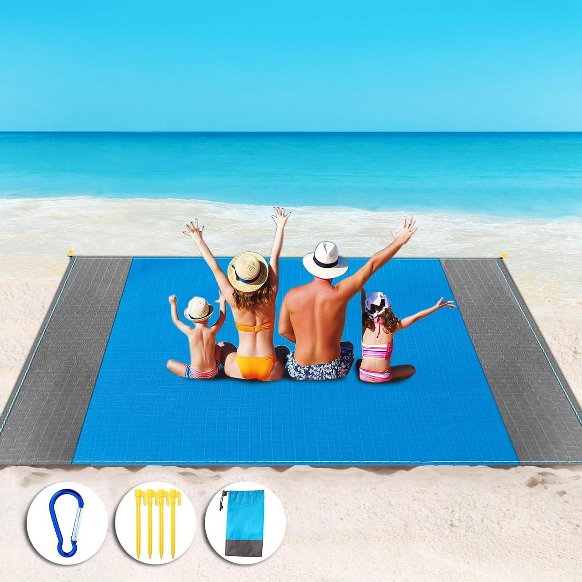 CSGoods - Zandvrij stranddeken 210 x 200 cm waterdicht - licht en draagbaar - strandmat voor strandvakantie, camping en picknick