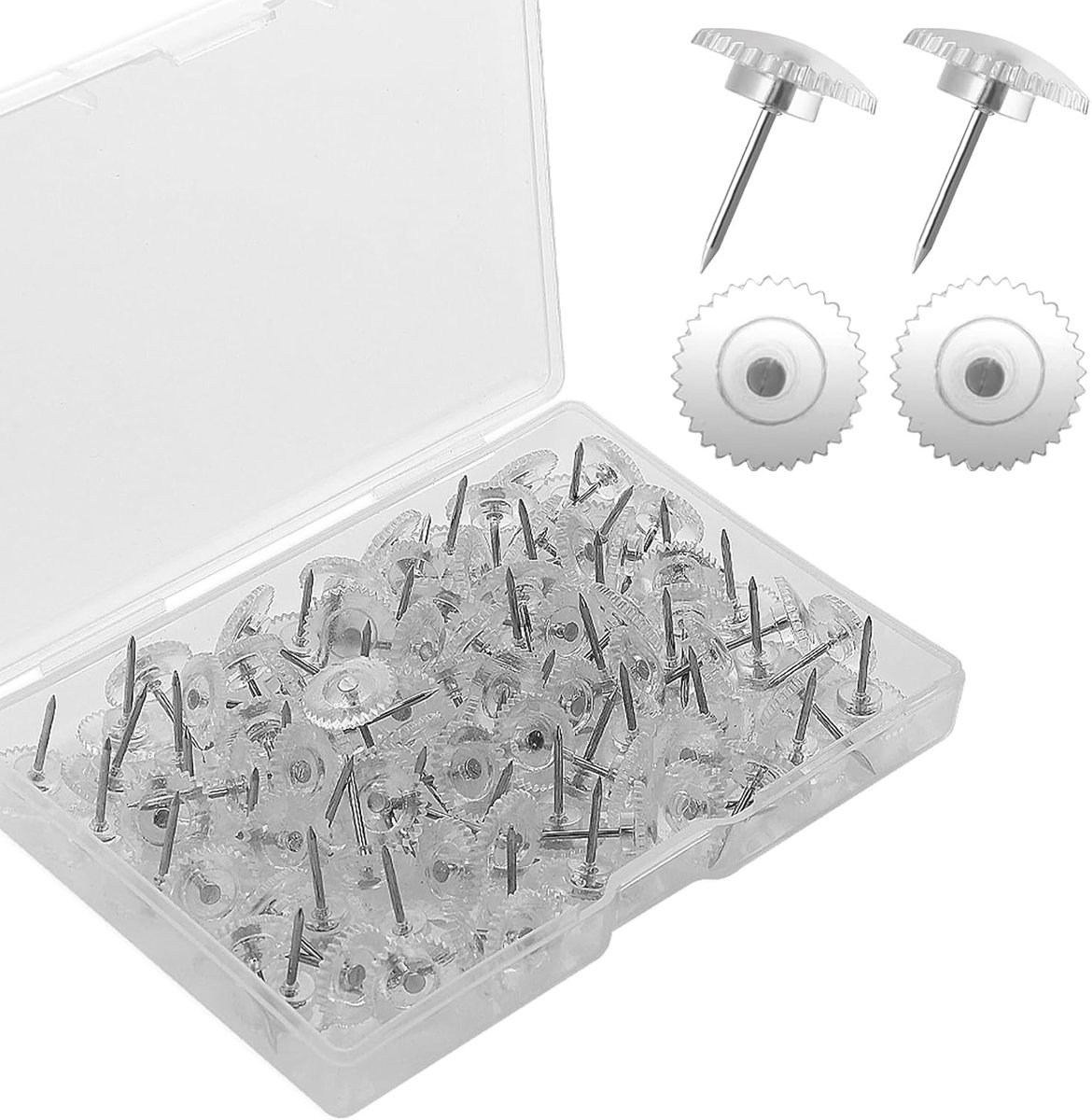 100 Stuks Push Pins Transparante Plastic Duimspijkers - 1.5 x 1.2 cm - Kleine Spijkers met Plastic Doos - Duimspijkers - Spijkers voor Kurken Bord - Kaarten - Foto's - Thuis - Hobby - Creatieve Projecten
