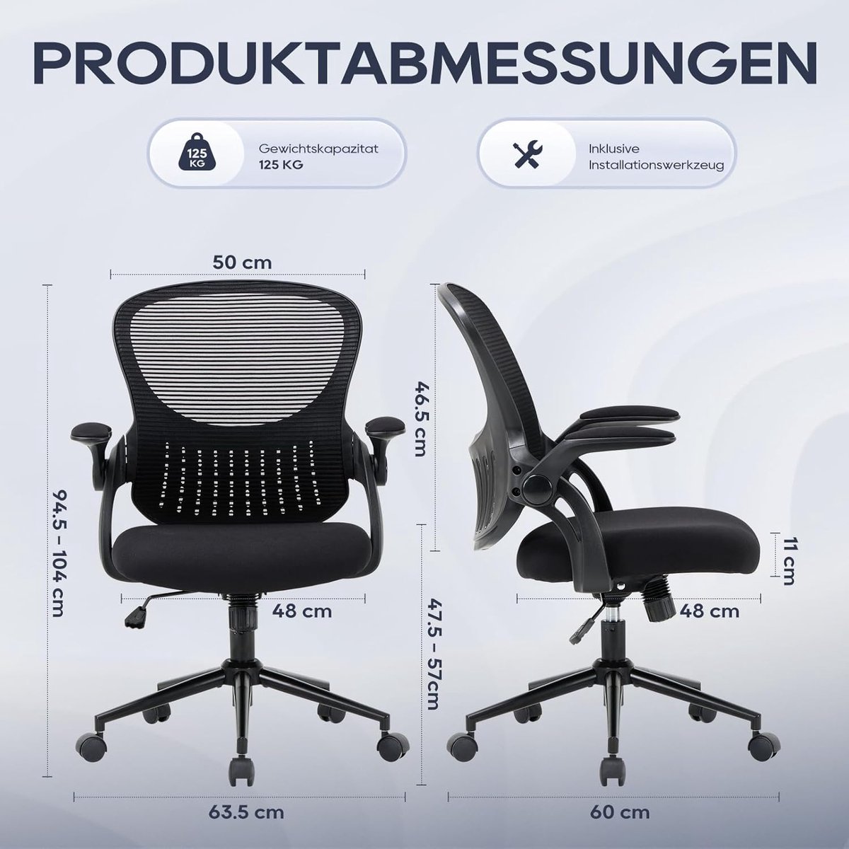 Ergonomische Bureaustoel met Mesh Rug - Zwart - Rug & Padded 90° Opklapbare - Medahomestore