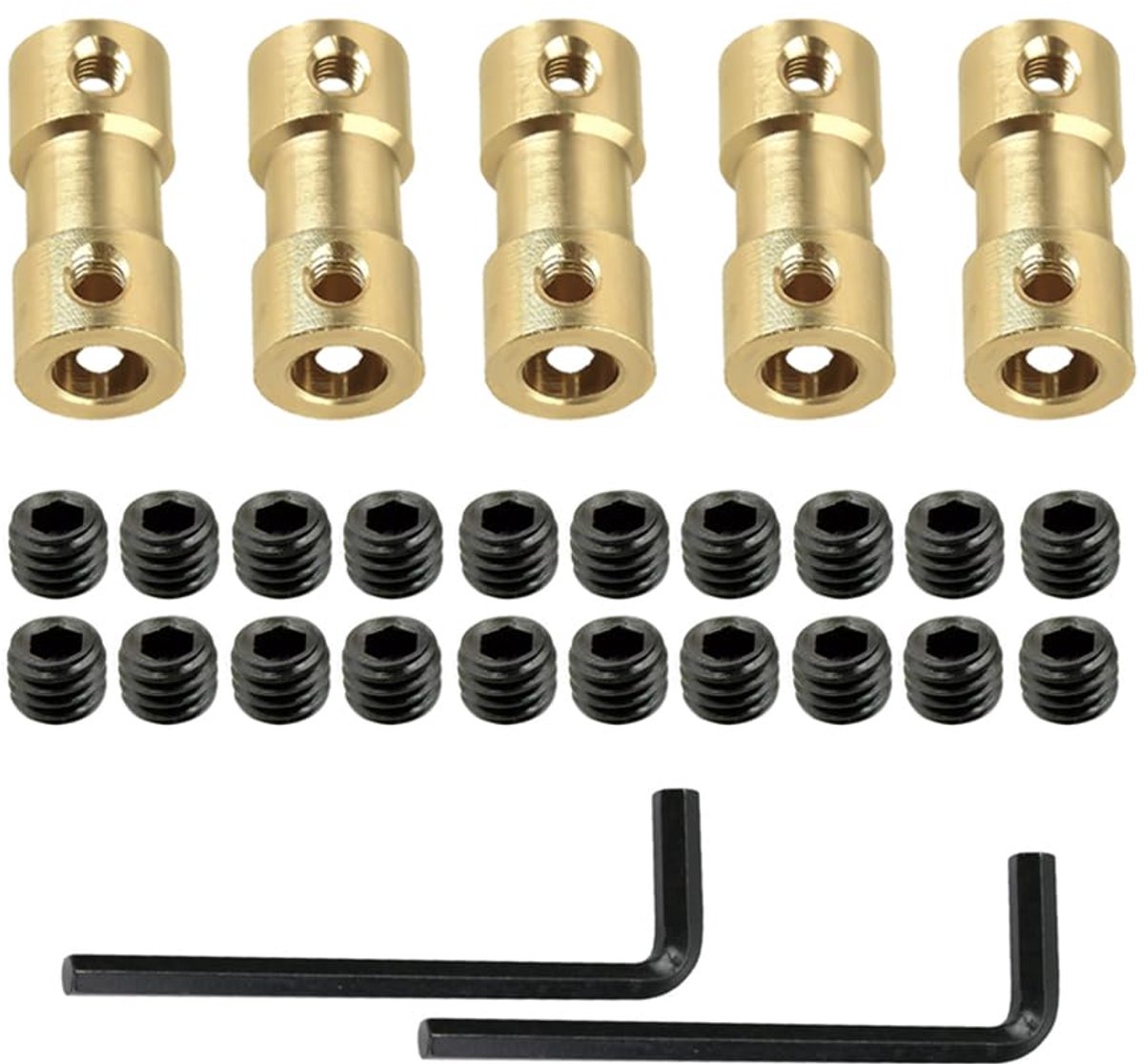 Brass shaft coupling - 5 pieces shaft coupling with screws and wrench - 6 mm shaft coupling - shaft adapter 2 mm to 3 mm/2 mm to 4 mm/4 mm to 4 mm/4 mm to 4 mm/4 mm to 6