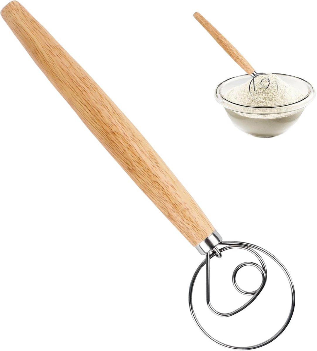 Deegmixer RVS met Houten Handvat - Efficiënte Garde voor Brood, Pizza en Gebak