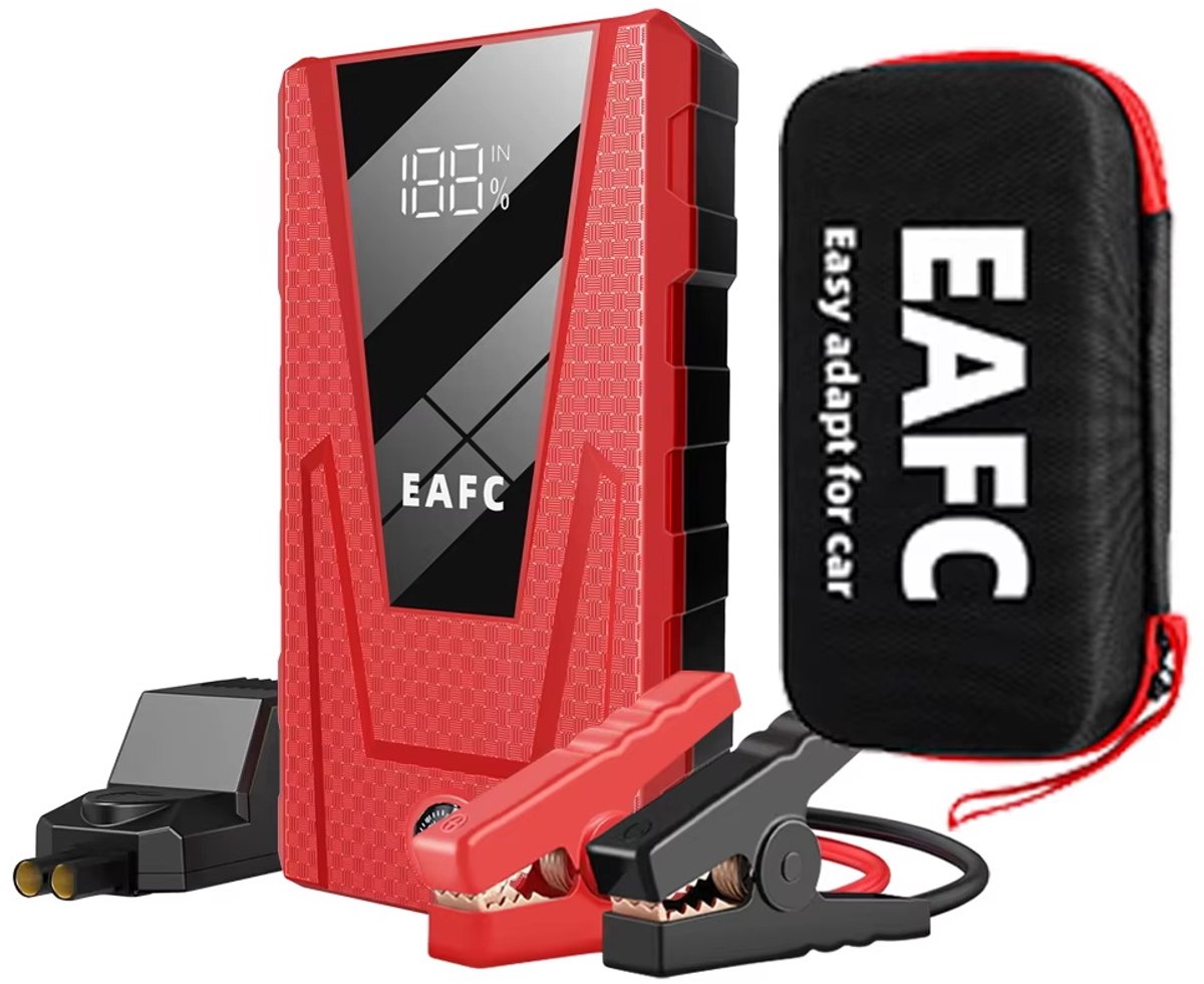 EAFC Krachtige 12V Jumpstarter - 1200A/20.000 mAh – Startkabels Met Powerbank - Starthulp Voor Auto’s Met LED- en SOS Noodlicht - Incl. Opbergcase