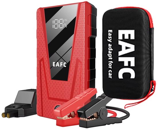 EAFC Puissant Jumpstarter 12V - 1200A/20.000 mAh – Câbles de démarrage Met Powerbank - Aide au démarrage Pour voitures Met lumière de secours LED et SOS - Incl. Étui de rangement