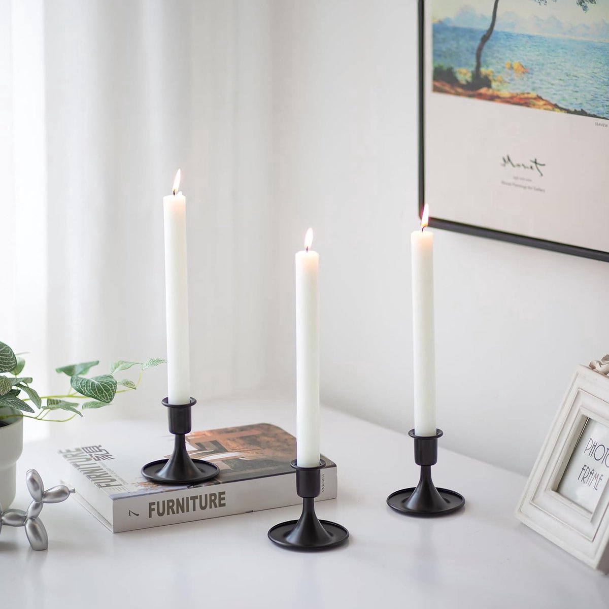 Stunq® Kandelaar, staafkaarsen, zwart, klein, set van 6 kaarsen, staafkaarsen, metaal, vintage, morden, decoratie voor adventskrans, Halloween, woonkamer, Kerstmis, bruiloft, tafeldecoratie