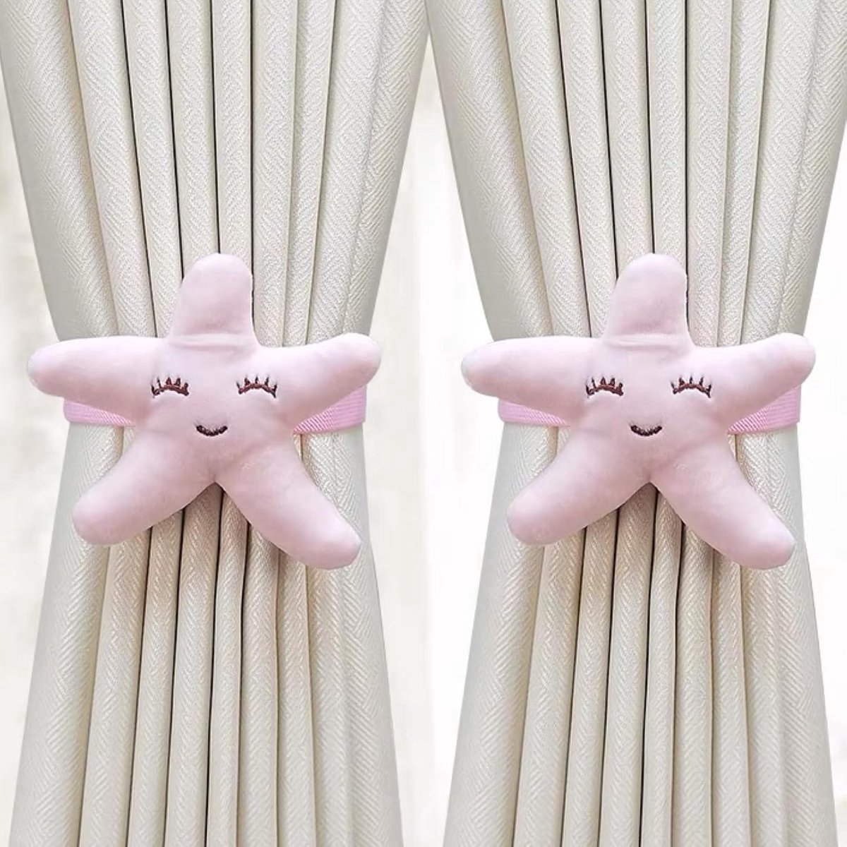 Stunq® 2 stuks gordijngordijnhouders, cartoon, gordijnbandjes, gordijngesp, haak clip voor kinderkamer, decoraties (roze zeesterren)