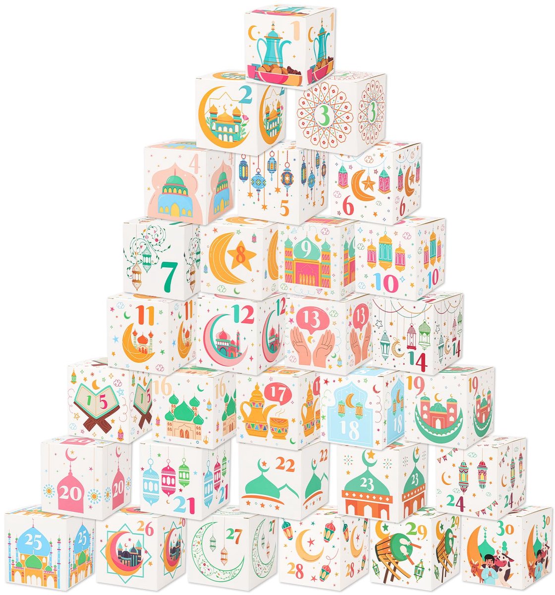 Ramadan adventskalender, 30 stuks Ramadan kalender kinderen Ramadan countdown Ramadan geschenkdoos zoete tientallen recepten doos Eid gunst dozen voor Ramadan decoraties Eid Ramadan geschenken voor