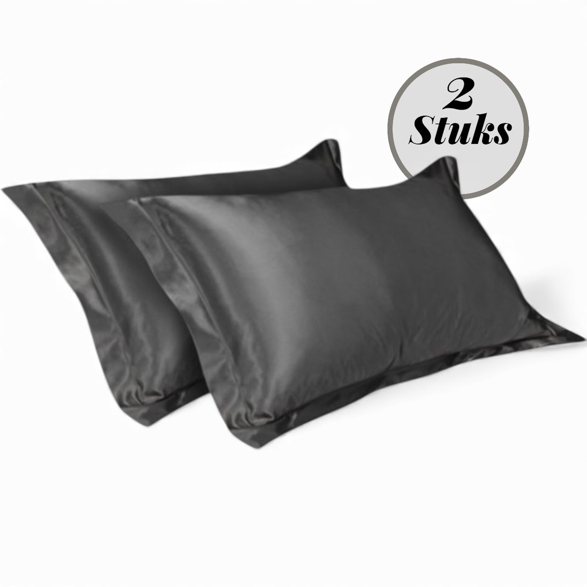 Beauty Silk - Kussenslopen - 60x70 - 2 stuks - Glans Satijn - Antraciet
