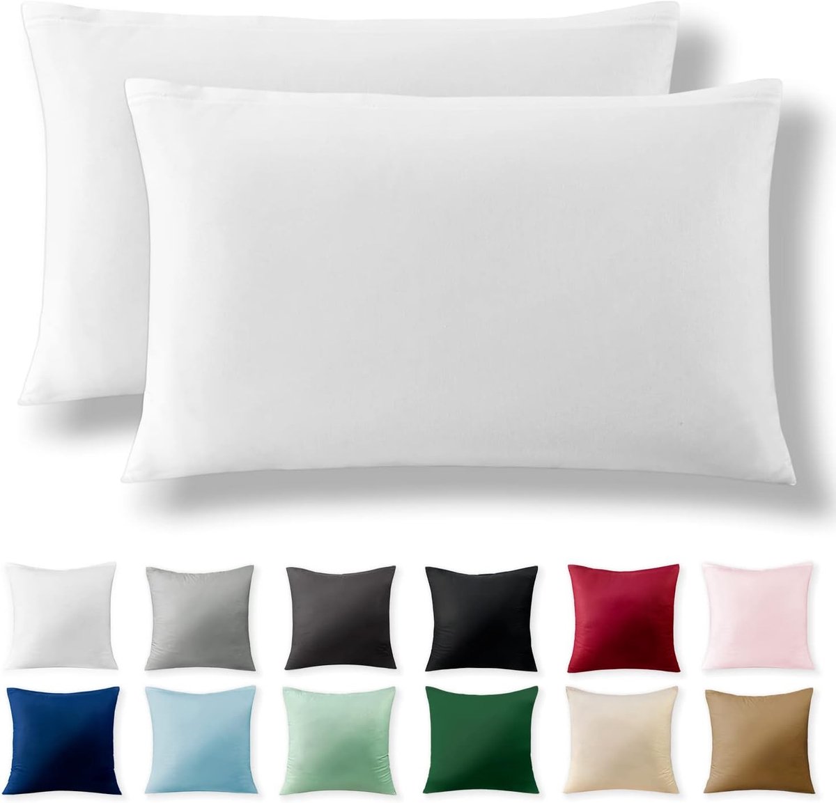 Famanu Set van 2 kussenslopen 50 x 75 cm – 100% katoen met ritssluiting, superzachte kussensloop, kussenhoes, wit, alleen kussensloop