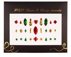 Face & Body Jewels Glitter sticker( Carnaval ): rood/ geel / groen